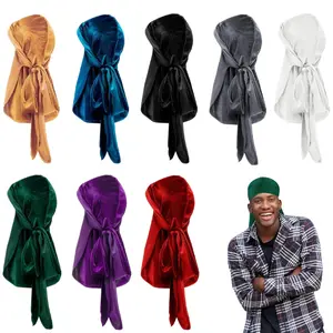 8 pcs Satin Wave Cap Extra Long Tails Wave Cap Wide Straps Cap Silky Durags for Women Men