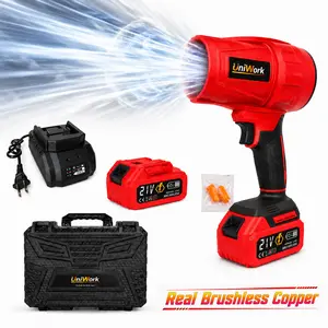 UniWork 21V Cordless Brushless Storm Blower Kit, High-Thrust Handheld Electric Blower with Battery, Charger & Carry Case for Leaf Cleanup, Light Snow Clearing
