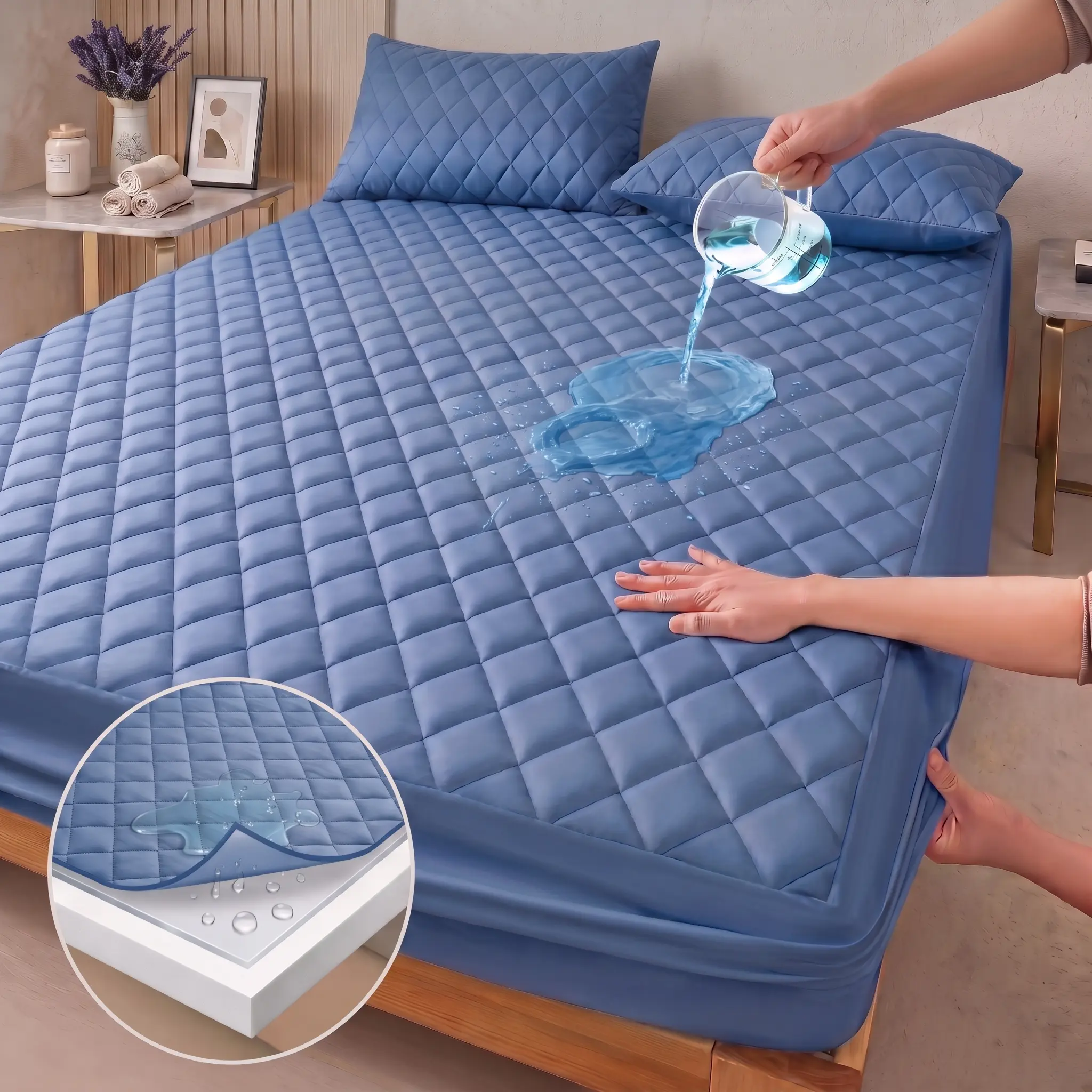 King or Queen-Size Waterproof Mattress Protector  2/3-Piece Deep Pocket Fitted Sheet for 16in Mattress, Soft Leak-Proof Absorbent Pad-Style Elasticity Sleep-Friendly Bedding Covers, Toppers & Protectors, Elasticity Mattress Pads, Toppers & Protectors, Lea