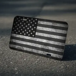 AMERICAN FLAG BLACK WHITE VEHICLE LICENSE PLATE FRONT AUTO TAG USA MADE TRUCK