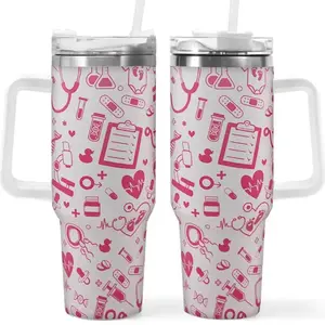 Stainless Steel 40oz Nurse Tumbler with Handle, Lid & Straw - Perfect Gift for Nurses - Drinkware, Flasks Bottled Water Bottles