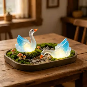 Mini Luminous Swan Figurine, Resin Glow-in-the-Dark Ornament for Desk, Shelf, Fairy Garden, Cute Home Decor