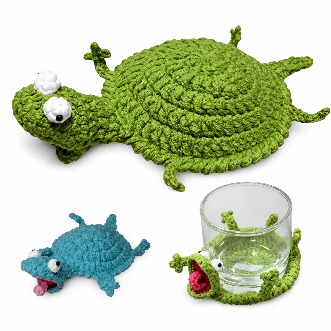 Cute Crochet Lizard Coaster, Handmade 3D Animal Drink Mat, Funny Amigurumi Mug Rug for Coffee Cup, Unique Home Decor Gift for Kids, Friends & Animal Lovers