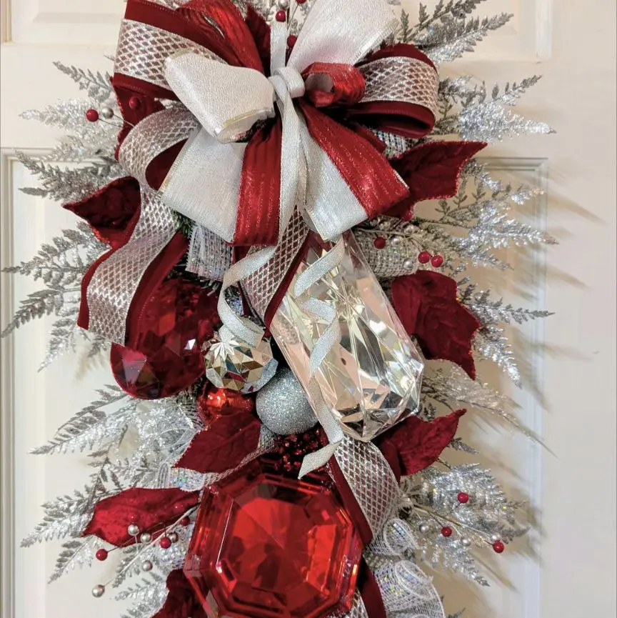 Christmas Red and Silver Jeweled swag wreath