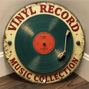 Vintage Vinyl Record Music Collection Wall Art, Retro 2D Decorative Aluminum Plate with Realistic Record Design, Perfect for Home, Office, Cafe, Bedroom, Bar, Ornaments, Metal Wall Art, Art Wall Decoration