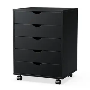 Crafted Comforts Co 5 Drawer Chest - Wooden Dresser Mobile Cabinet with Wheels for Bedroom and Office Storage