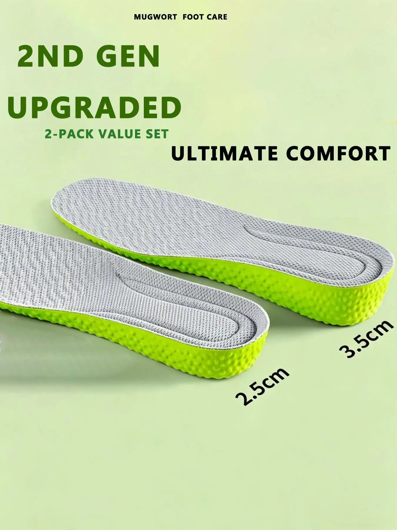 Invisible Height Increase Insoles 2.5cm/3.5cm, 2ND GEN Upgraded 2-Pack, Soft Breathable Shoe Lifts for Sports Shoes & Boots, Height Increasing Insoles