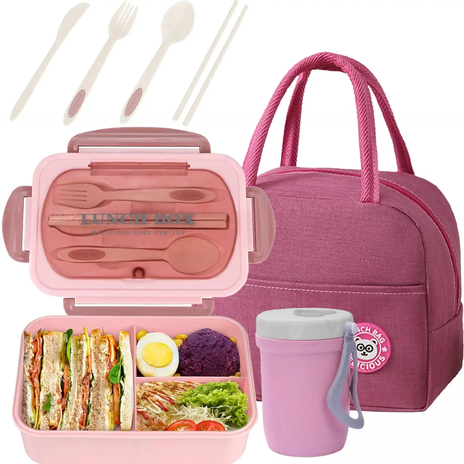 Lunch Box Set, 3 Counts/set Including Lunch Box, Soup Cup & Insulated Lunch Bag, Kitchen Accessories, Lunch Boxes with Cutlery, Food Container for Sch