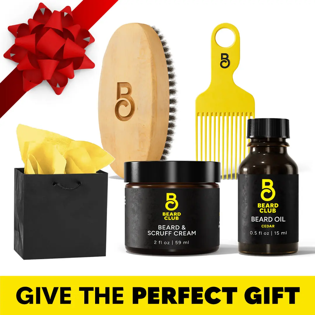Beard Care Kit by Beard Club featuring beard oil, scruff cream, brush, pick Beard Care Kit by Beard Club featuring beard oil, scruff cream, brush, pick
