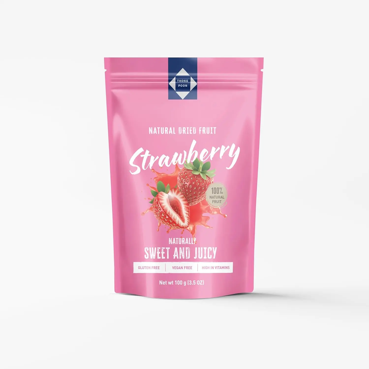 Natural Dried Strawberry – Premium Quality, Soft & Chewy, Naturally Sweet & Sour, Gluten-Free, Vegan, Healthy Snack Option, High in Vitamins, 3.5OZ (100gram) – Authentic Taste of Thailand
