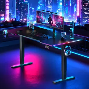 【TikTokShopBlackFriday】FLEXISPOT CyberX RGB Gaming Standing Desk 55" – Dual-Motor Electric Height Adjustable Desk for Gaming Rooms, Streaming Setups, Home Studios & Creator Workstations, 3-Stage Frame, 352 lbs Support, RGB Joystick Controller