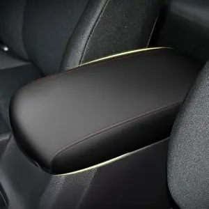 Premium Black Leatherette Center Console Armrest Cover with Red Stitches for 2013-2018 Toyota RAV4 - Custom-Fit Anti-Scratch Interior Accessory, Stylish Car Armrest Protector Pad, Leatherette Material