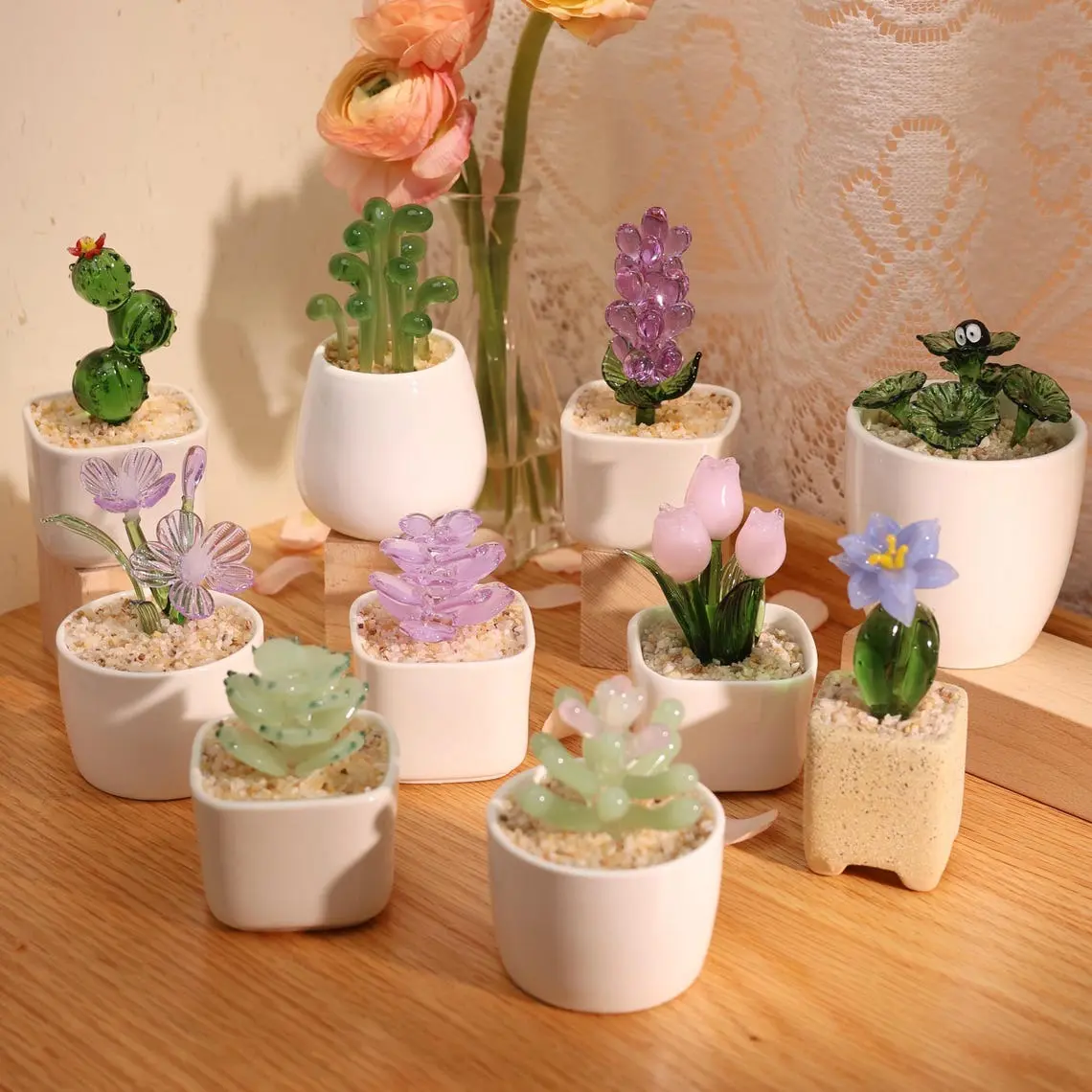 Glass Potted Plants, Glass Succulents, Glass Cactus, Glass Flower,Stained gla.ss Plants, Artificial House Plant, Car Glas.s Ornament, Cactus lover