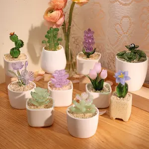 Glass Potted Plants, Glass Succulents, Glass Cactus, Glass Flower,Stained gla.ss Plants, Artificial House Plant, Car Glas.s Ornament, Cactus lover