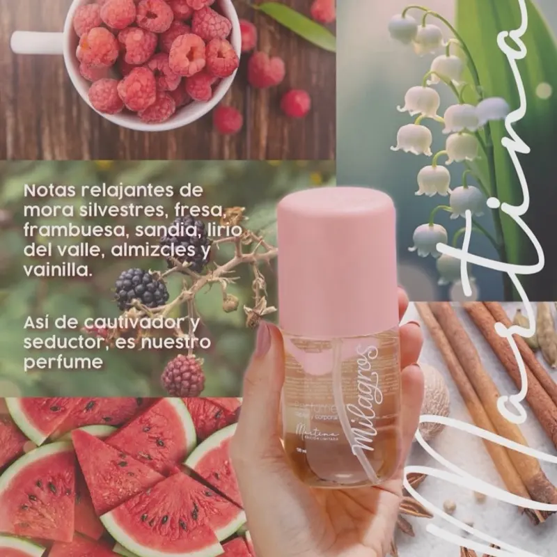Milagros Martina Body and Hair Lotion 120ML with Relaxing Notes of Wild Raspberry Strawberry Watermelon Lily of the Valley and Vanilla