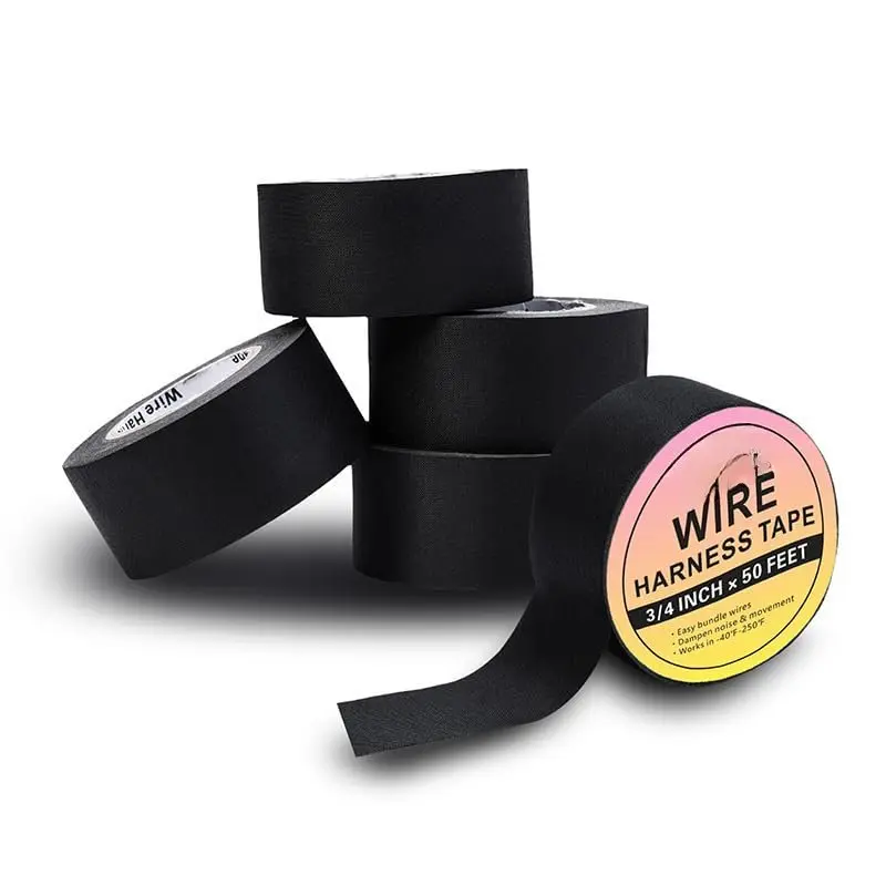 Wiring Harness Tape High Temp Self-Adhesive Cloth Tape for Automotive Electrical Wrap Protection Insulation  Fixed (0.15mm-Thickness, 3/4 in x 50 ft5 Rolls)