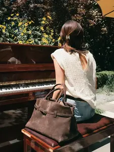 Women's Suede Handbag, Elegant Commuter Bag, Fashion Buckle Decoration Shoulder Bag, Soft Fabric Daily Casual Office Wear, Versatile Accessories