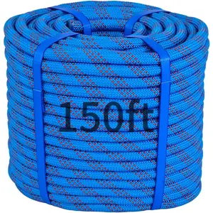 150Ft 1/2 Inch Climbing Rope Blue for Tree Swing Pulling Gym Use Chemical Resistant All Durability Nylon 48-strand Body 24-strand Sheath for Outdoor Activities