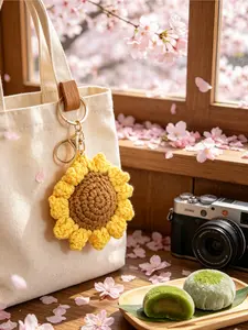 Creative Handmade Crochet Sunflower Keychain, Knitted Yarn Key Ring Pendant, Birthday Gift, Christmas Gift, Graduation Gift, Bag Charm