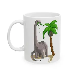 Pixel Long Neck Dinosaur Ceramic Mug - Perfect for Coffee Lovers, Dinosaur Lovers, Gifts, Decorative Kitchenware, 11oz & 15oz