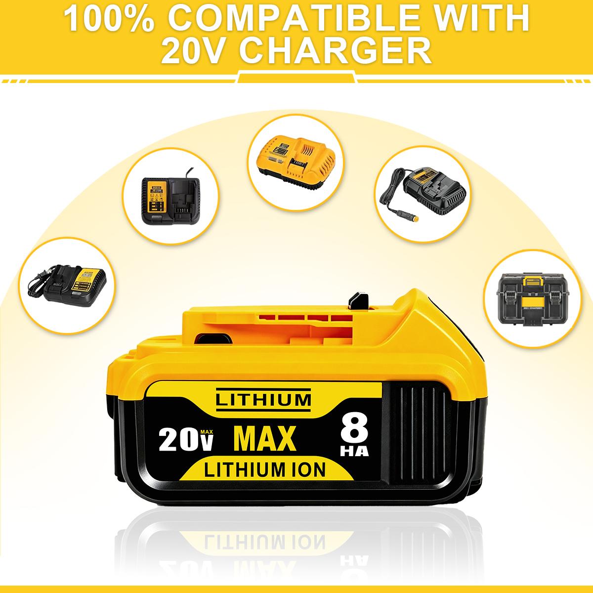 6-Pack 8.0Ah MAX XR Lithium Battery Replacement for Dewalt 20V Battery Lithium-ion DCB200DCD/DCF/DCG/DCS/DCB204/DCB203/DCB182/DCB201/DCB200/DCB180/DCB181 Series dewalt batteries