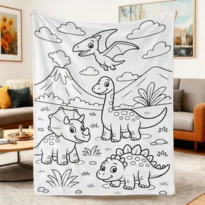 Dinosaur Coloring Throw Blanket,DIY Colorable Flannel Throw (No Markers Included),Soft Cozy Blanket for Couch Bed Sofa,Travel Camping Office Nap,Fun Creative Birthday Gift for Boys Girls