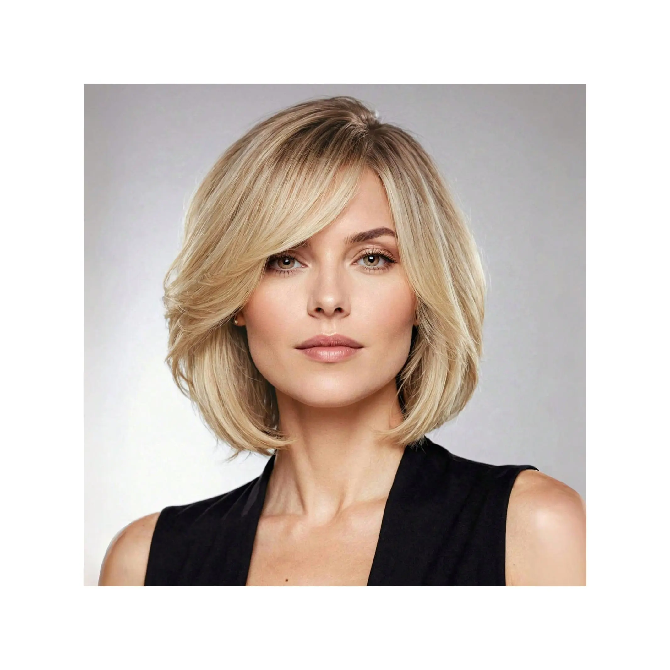 12 Inch Human Hair Wigs For Women,Short Layered Textured Real Hair Bob Wig With Bangs Side Part Lace 11x4.5x1.5