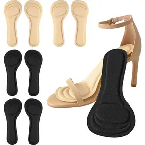 4 Pairs High Heel Inserts Women, 3/4 Length Women Thin Shoe Insoles for High Heels, Pumps, Open Toes, Flats, and Sandals, Cushion for Heel and Ball of The Foot, Shock Absorption (Black+Beige)