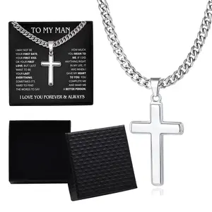 Christian Cross Pendant Necklace  – Personalized Stainless Steel Jewelry with Gift Box & Card, Ideal Gift for Holidays (Birthday, Valentine’s Day)