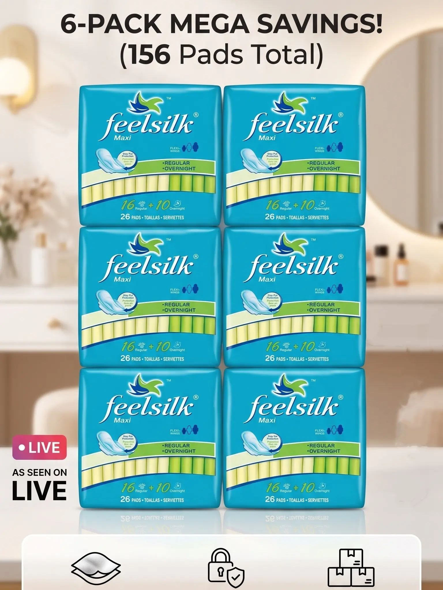 Feelsilk Maxi Pads, Day-Night All-in-1 Feminine Care Pads Pack