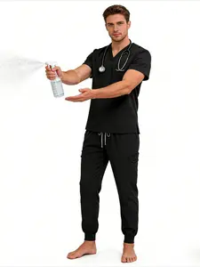 Men V Neck Scrubs Uniform Separated Set Jogger Bottom Durable Comfortable Doctor Nurse Workwear