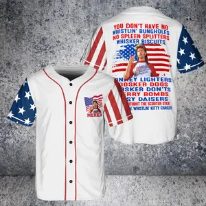 Joe Dirt Inspired Baseball Jersey – “Merica” 4th of July Graphic Button Up Shirt, Funny Patriotic Outfit