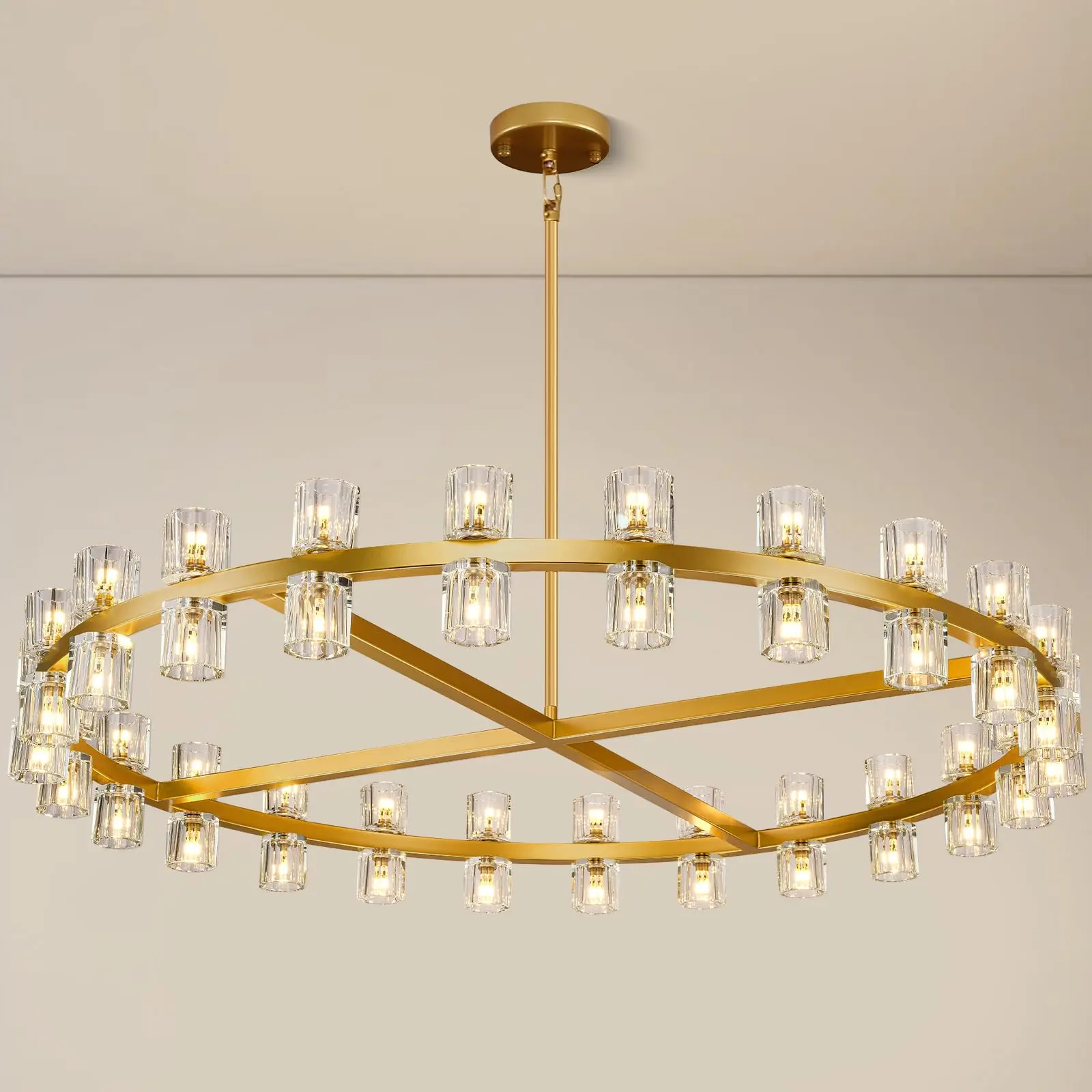 48 lights 48 inWagon Wheel Chandelier, Crystal Round Chandelier for Dining Room, Living Room, Kitchen, Foyer