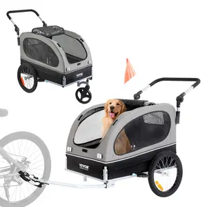 VEVOR Dog Bike Trailer, TikTokShopBlackFriday, Supports up to 88 lbs, 2-in-1 Pet Stroller Cart Bicycle Carrier, Easy Folding Cart Frame with Quick Release Wheels, Universal Bicycle Coupler, Reflectors, Flag, Black/Gray