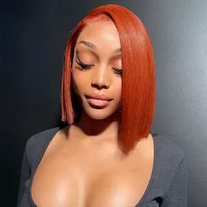 【Clearance Price】Alipearl  Ready To Go Straight Bob Hair Bright Orange Wig Pre-bleached Pre-cut 4x4 Lace Glueless Wig Pre-plucked Human Hair FallFreshness