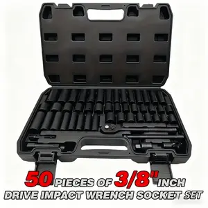50pcs Impact Socket Set With Ratchet Handle - 3/8" Drive, Metric (8-22mm) & SAE (5/16-3/4-Inch) Sizes, CR-V Steel, Includes Adapters - For Boat DIY Enthusiasts & Mechanics - Perfect For Automotive Repair & Home Projects - Ideal Gifts For Fathers Day