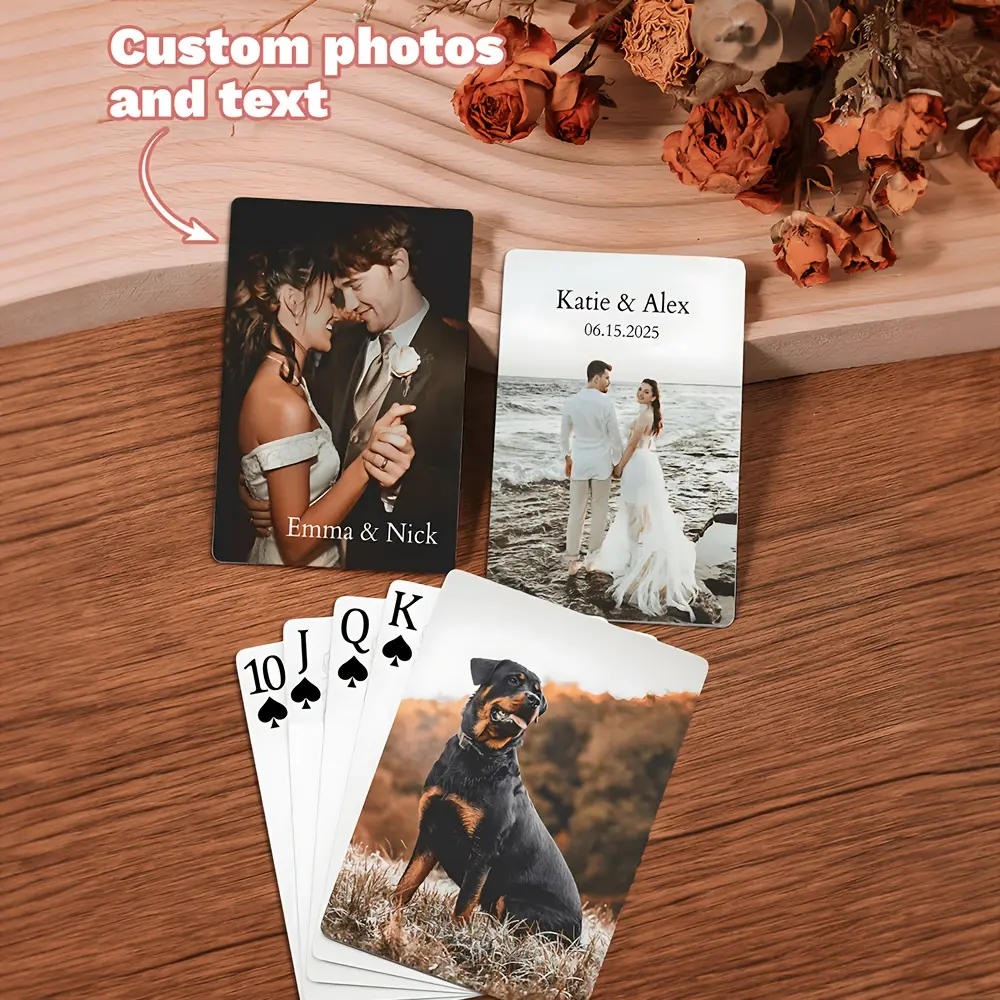 Custom Photo Playing Cards Personalized Picture Text Name Date Family Poker Deck Game Night Gift Wedding Bachelorette Party Favors Couple 8.8cm x 5.7cm