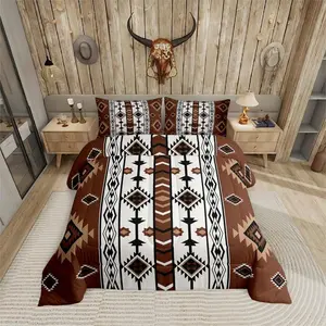 Western Comforter Set,Brown Rustic Boho Aztec Bedding Set,Country Cabin Lodge Quilt for Boys Adults Men,Southwestern Ethnic Tribal Bed Duvet Set