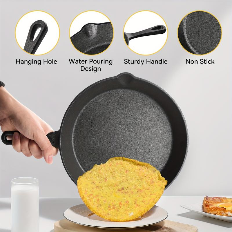 3pcs Cast Iron Cookware Set: Heavy-Duty Non-Stick Pan, Multi-functional Frying Pan, Skillet, And Baking Dish, Suitable for Kitchen & Outdoor Use - Perfect for Cooking Steak & Chicken.