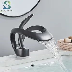 Matte Black Bathroom Basin Faucet – Brass Single Handle Waterfall Mixer Tap for Modern Bathrooms
