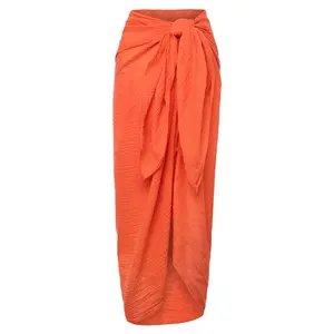 St. Tropez Sarong - Papaya Crinkle Linen