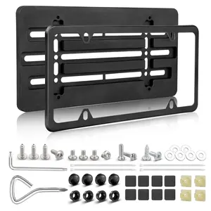 License Plate Bracket Holder With Stainless Steel Frame Kit  Front Bumper Universal Fit Truck Mount Adapter Tag Lock Screws Caps Nuts Wrench