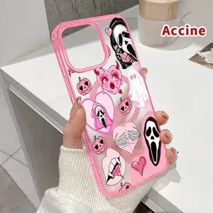 Magnetic Phone Case Supports Wireless Charging for iPhone 16 Pro Max 15 Plus 14 13 12 11 XR XS E Love - Horror Fusion Pattern Shockproof Durable ultra-thin Crystal Transparent Protective Cover