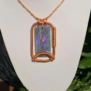 Pink Labradorite Necklace Pure Copper Ball Chain Wire Wrapped Jewelry for Men & Women Pink Purple Labradorite 20 Inch Chain