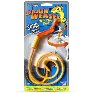 FlexiSnake Drain Weasel Hair Clog Remover Tool Kit - 18-in Flexible Drain Auger with 1 Wand and Removable Handle for Sink, Bathroom Bathtub Pipes, Made in the USA