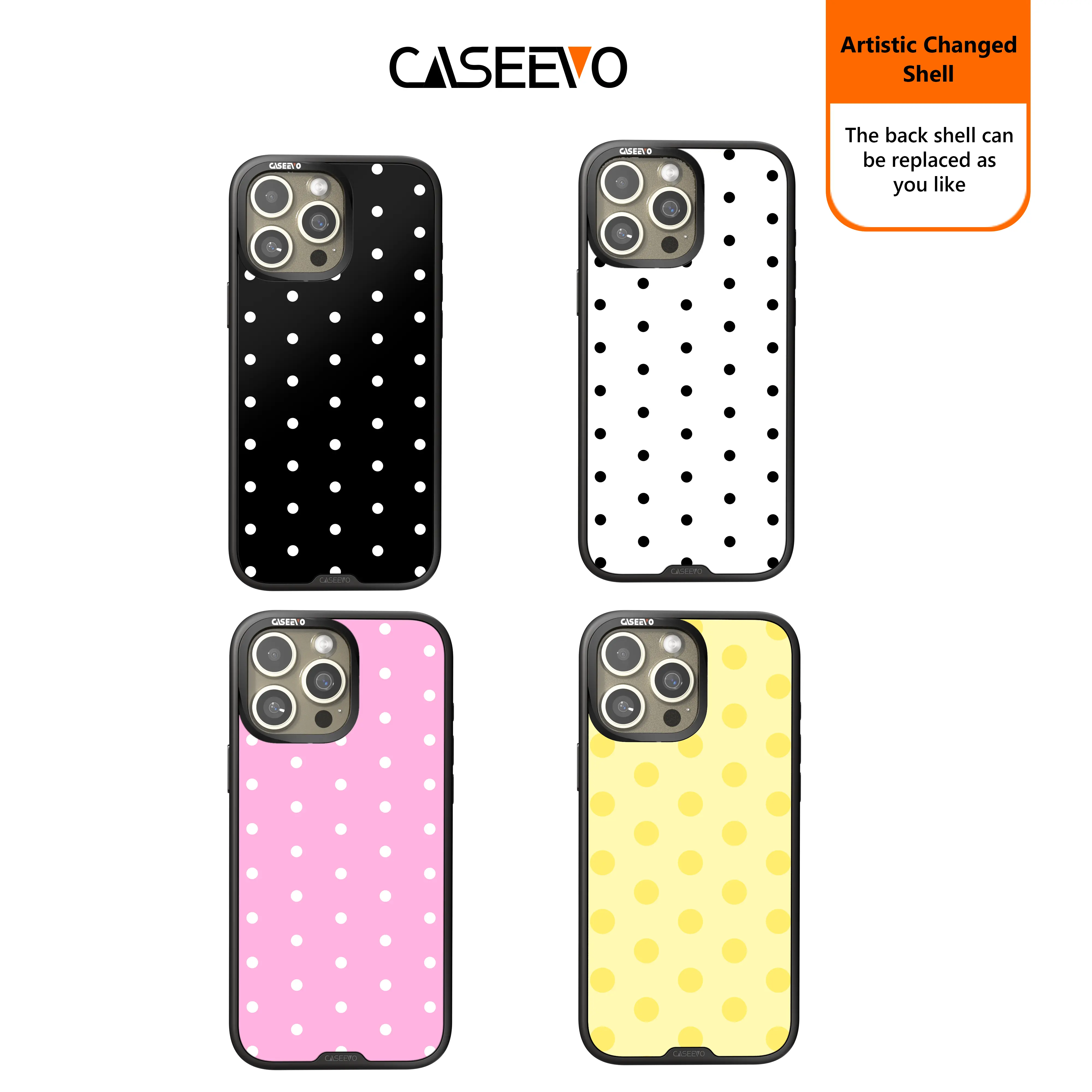 CaseEvo Polka Dots magnetic phone case with removable back cover compatible with Magsafe for iPhone 16/15/14 four-color suit combination