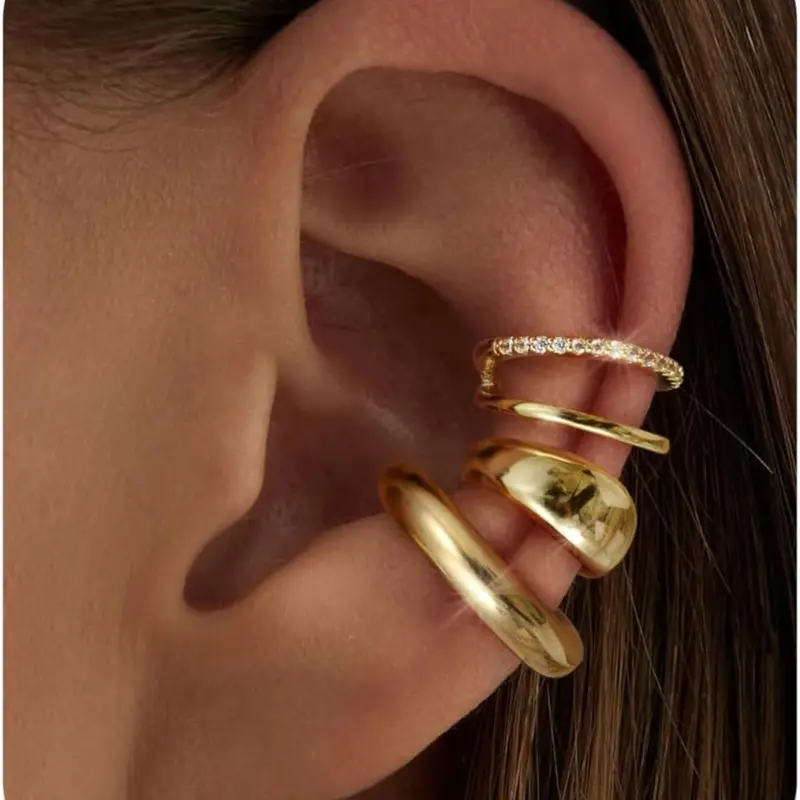 3/5Pcs Chunky/Thin Ear Cuffs Non Piercing for Women - Dainty 14K Gold Plated Cuff Earring Trendy Cubic Zirconia Ear Cuff for Women Cartilage Jewelry Stackable Earrings Stud Earrings Jewelry Gift Earrings Set Earring Stacks