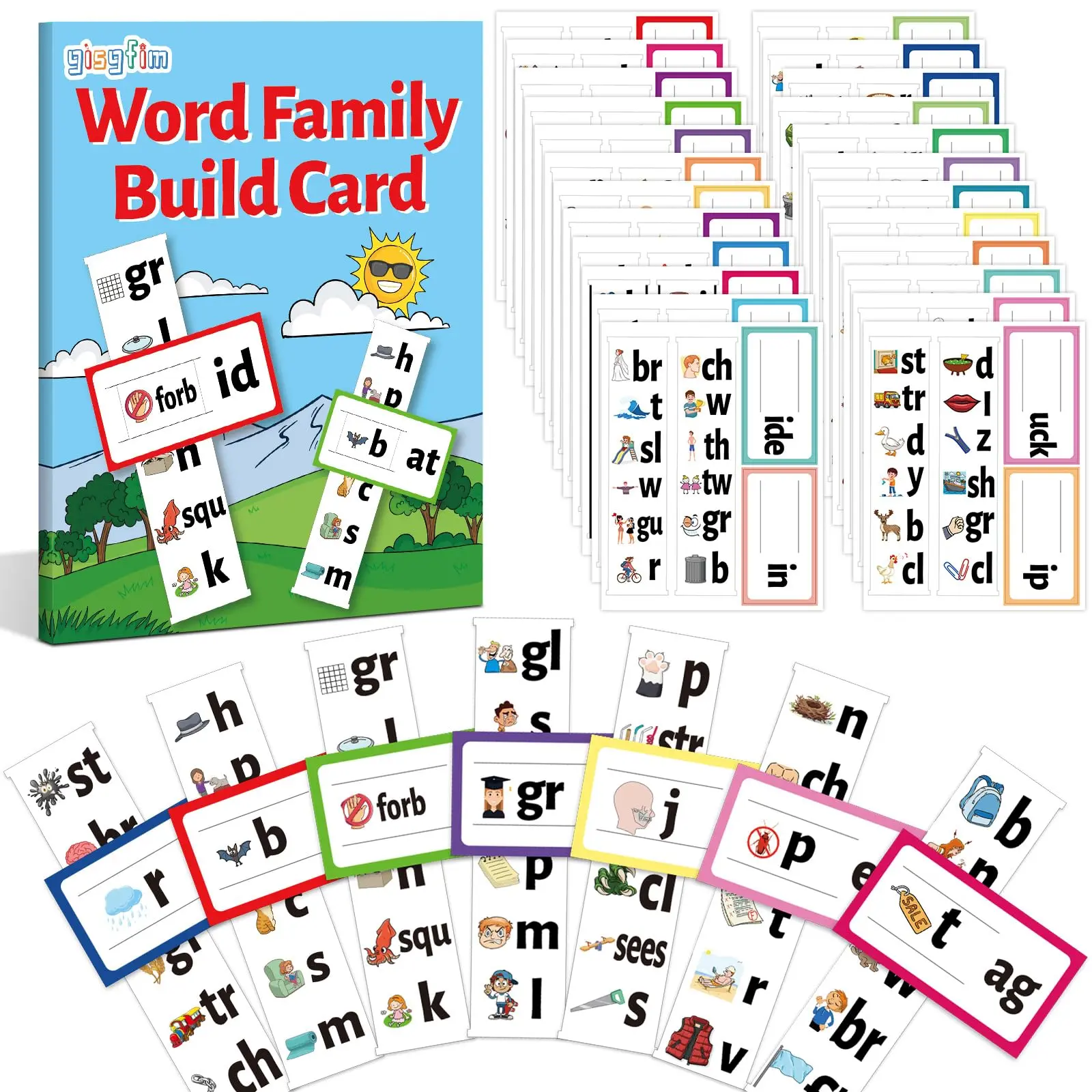 GISGFIM 48 Word Families Activity Word Builder Flashcards, Flashcards Learning Alphabet, Kindergarten Sight Phonics Card Set, Read & Rhyme Matching Study Tool, 2 Letters per Sheet, Preschool Alphabet Tool, Sight Words Flash Cards Kindergarten