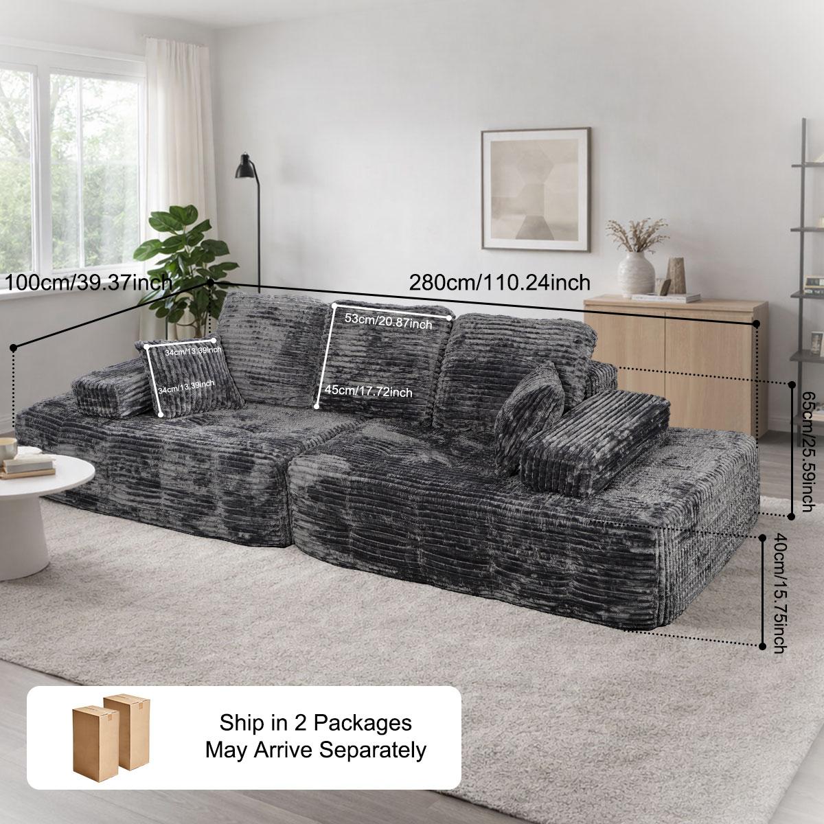 [2 packages shipped] 110 inch Corduroy fabric high-density sponge boneless sofa multiple combination methods ergonomic suitable for various scenarios compressed sofa No need to assemble segmented sofa kit, flexible configuration