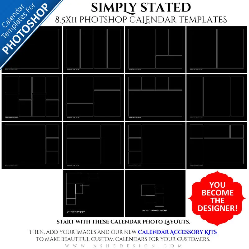 Photoshop Calendar Layouts (12-Month) - Simply Stated - 8.5x11 Spiral Bound